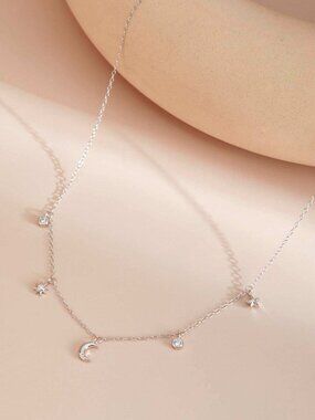 Museori Sterling Silver Moon Star Necklace Celestial Layering